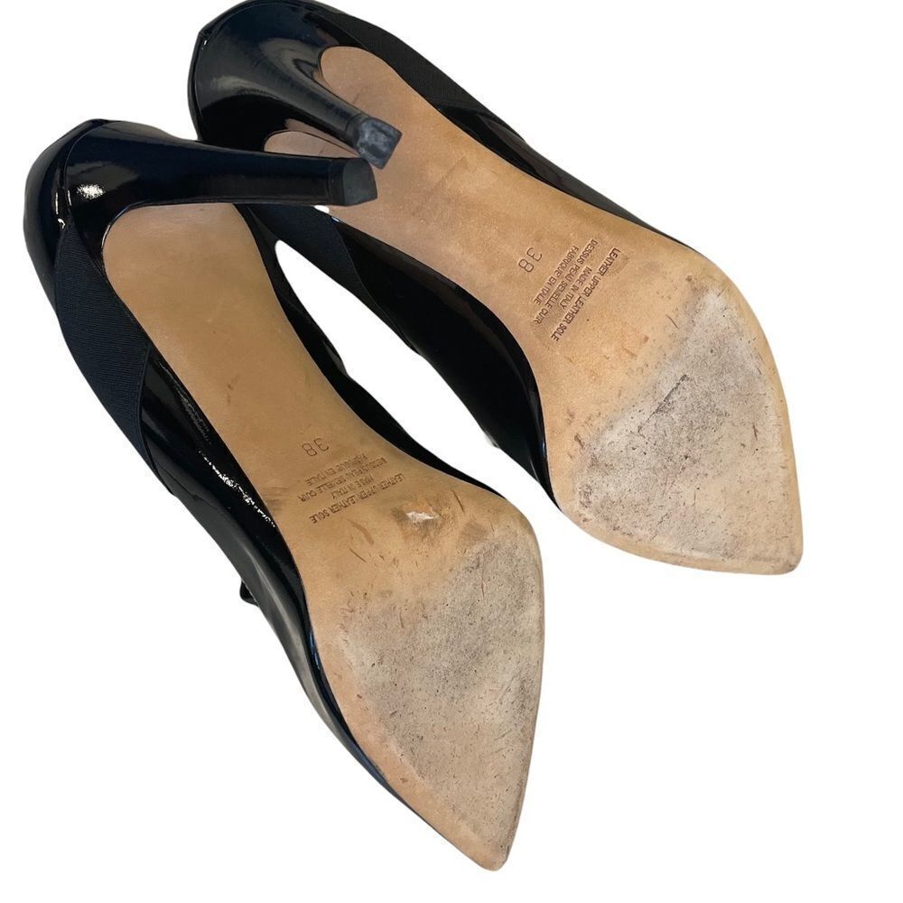 ERIKA CAVALLINI Italy Black Patent Leather Pointy Toe Heels Pumps Cross Strap 38 - Picture 9 of 11